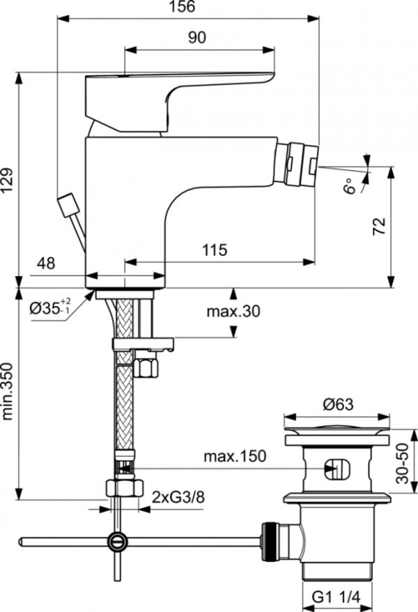 ⁦Ideal Standard خلاط بديه 1 خرم سيرابلان BC626AA 3s⁩ - الصورة ⁦2⁩