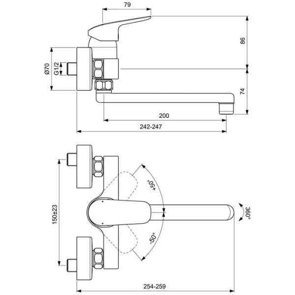 خلاط مجلى جدار رقبة 20سم ايديال ستاندرد سيرافلكس B1730AA Ideal Standard ...