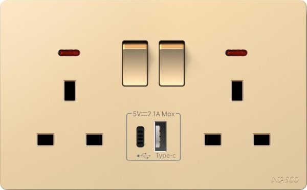 ⁦فيش مزدوج 13 امبير USB +مفتاح 7*14 NASCO بيانو 6662⁩ - الصورة ⁦2⁩