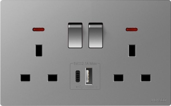 ⁦فيش مزدوج 13 امبير USB +مفتاح 7*14 NASCO بيانو 6662⁩ - الصورة ⁦3⁩