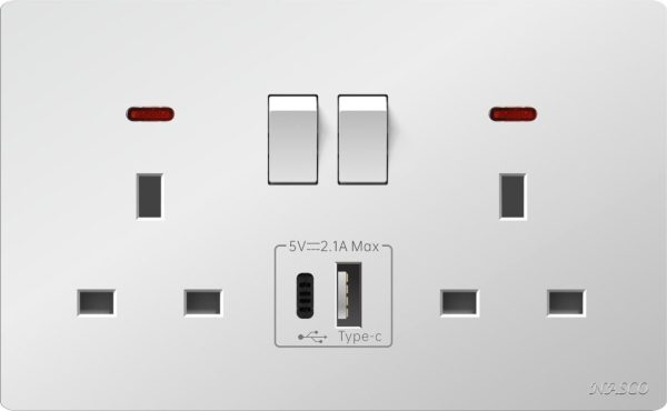 فيش مزدوج 13 امبير USB +مفتاح 7*14 NASCO بيانو 6662