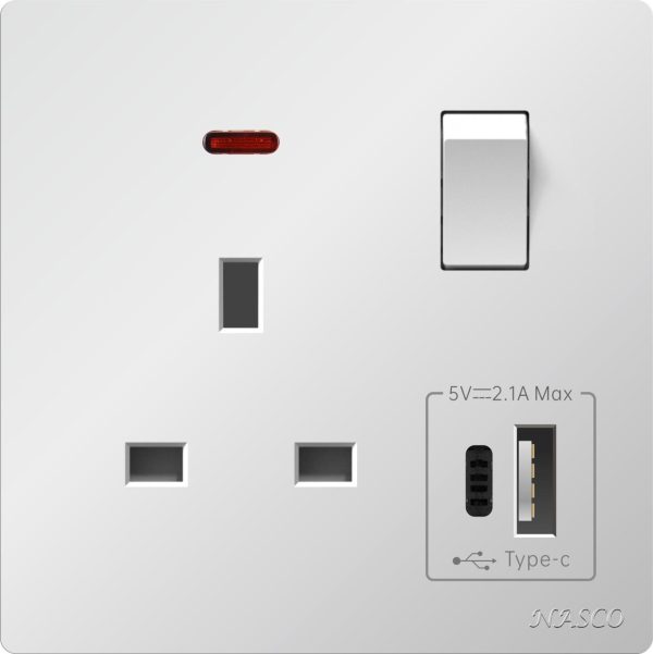 ⁦فيش مفرد مع مفتاح مع مخرج usb + مخرج tybe C 13 امبير NASCO بيانو6663⁩ - الصورة ⁦2⁩