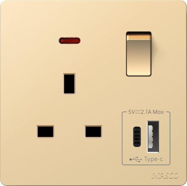 ⁦فيش مفرد مع مفتاح مع مخرج usb + مخرج tybe C 13 امبير NASCO بيانو6663⁩ - الصورة ⁦3⁩