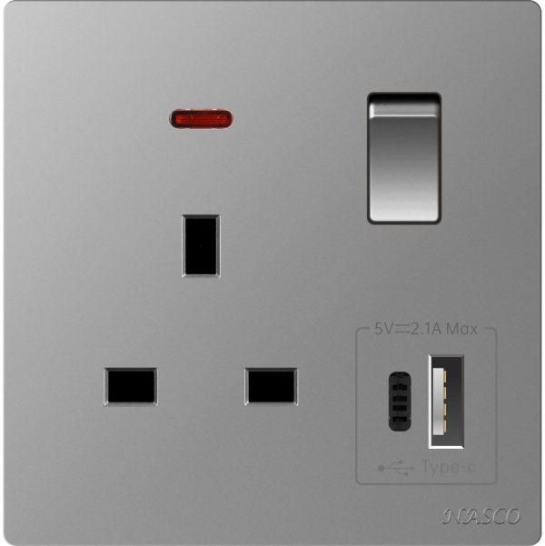 ⁦فيش مفرد مع مفتاح مع مخرج usb + مخرج tybe C 13 امبير NASCO بيانو6663⁩ - الصورة ⁦4⁩