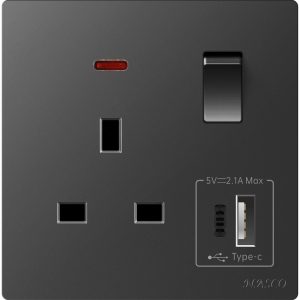 فيش مفرد مع مفتاح مع مخرج usb + مخرج tybe C 13 امبير NASCO بيانو6663