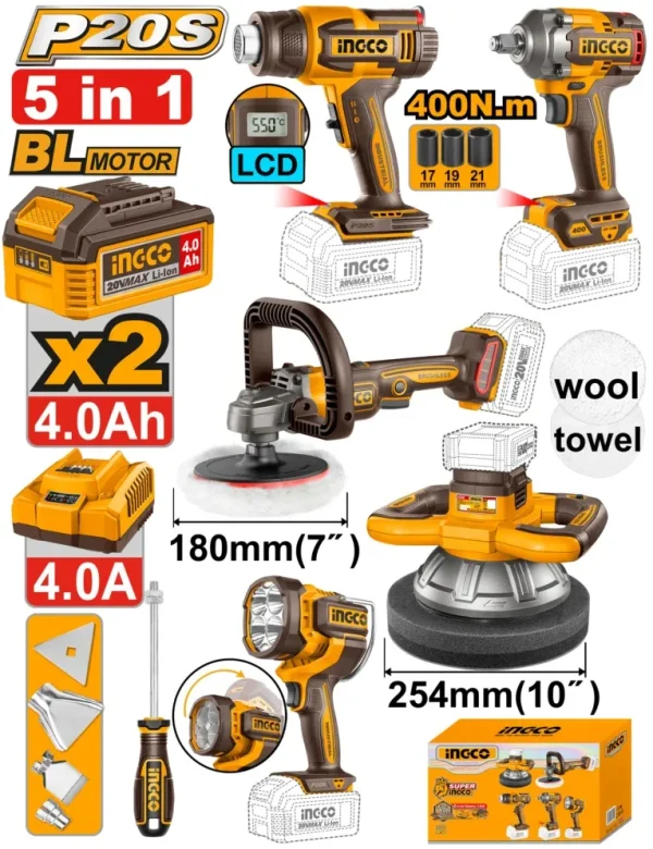 Ingco طقم كومبو لاسلكي من 5 قطع COSLI250592