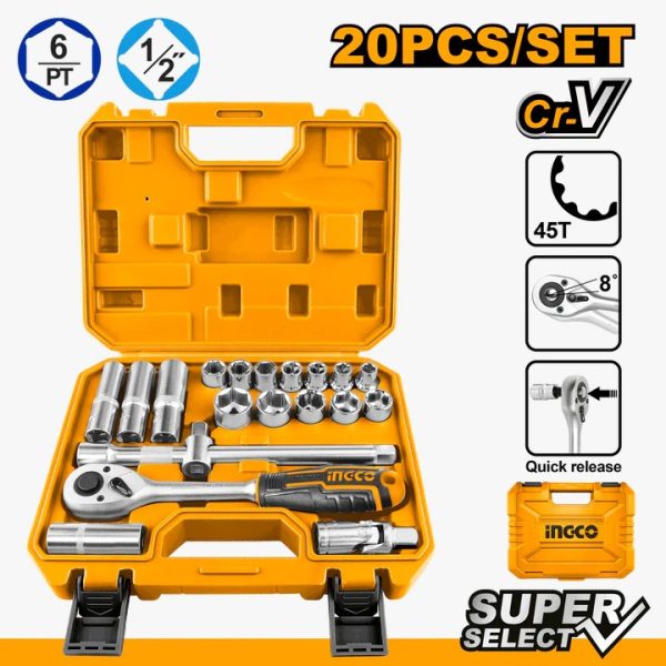 INGCOطقم مقابس 20 قطعة مقاس 1/2” – HKTS12201